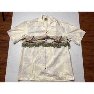 Hawaiian Shirt Winnie Fashion Volcano Tan Boats Men’s XL